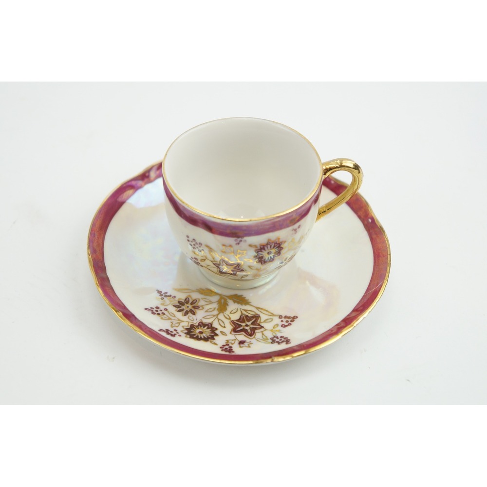 Unbranded Demitasse Cup Saucer Set White Purple Floral Lusterware Japan Good